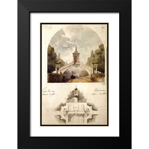 Design for a Railway Bridge Black Modern Wood Framed Art Print with Double Matting by Vaudremer, Emile