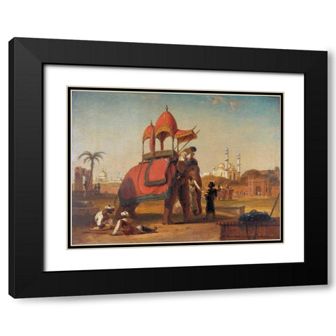 Elephant and Howdah Black Modern Wood Framed Art Print with Double Matting by Daniell, William