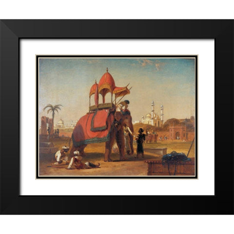 Elephant and Howdah Black Modern Wood Framed Art Print with Double Matting by Daniell, William