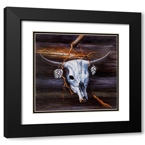 HANGED SKULL ON A WOOD WALL Black Modern Wood Framed Art Print with Double Matting by Atelier B Art Studio