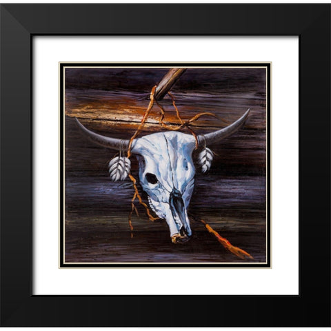 HANGED SKULL ON A WOOD WALL Black Modern Wood Framed Art Print with Double Matting by Atelier B Art Studio
