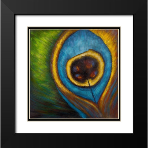 PEACOCK FEATHER CLOSEUP Black Modern Wood Framed Art Print with Double Matting by Atelier B Art Studio