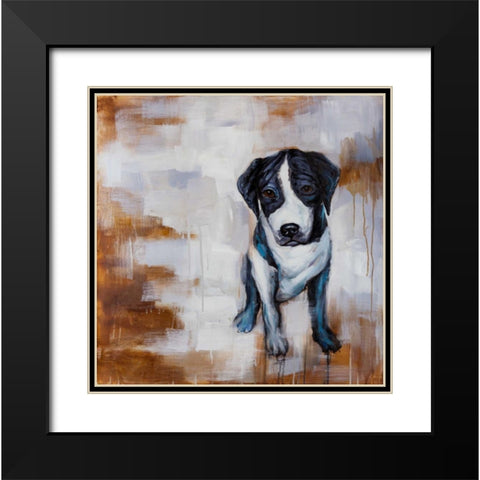 Sitting Dog Black Modern Wood Framed Art Print with Double Matting by Atelier B Art Studio
