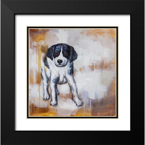 Curious Puppy Dog Black Modern Wood Framed Art Print with Double Matting by Atelier B Art Studio