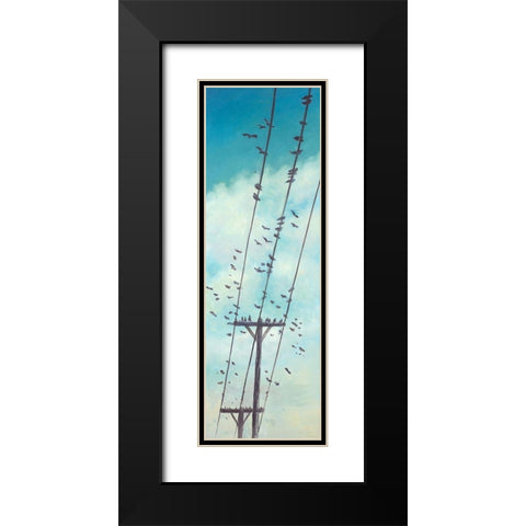 BIRDS ON ELECTRIC WIRE Black Modern Wood Framed Art Print with Double Matting by Atelier B Art Studio