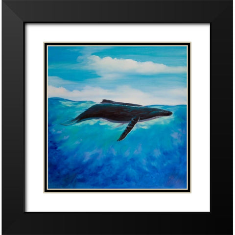 Blue Whale Black Modern Wood Framed Art Print with Double Matting by Atelier B Art Studio