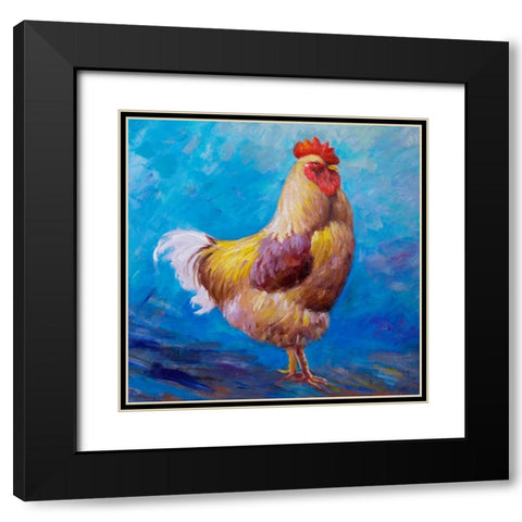 Beautiful Rooster Black Modern Wood Framed Art Print with Double Matting by Atelier B Art Studio