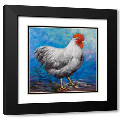 Grey Rooster Black Modern Wood Framed Art Print with Double Matting by Atelier B Art Studio