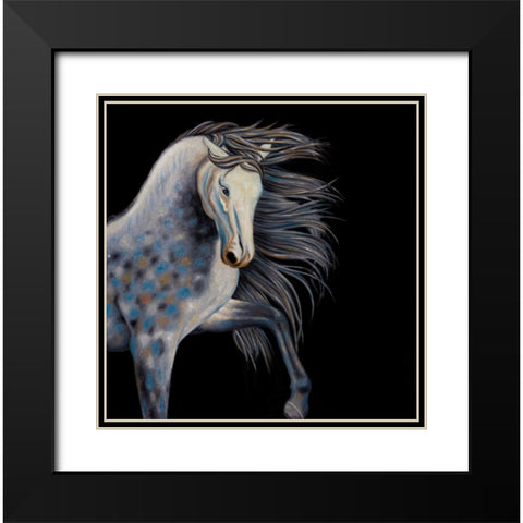 Abstract Horse Black Modern Wood Framed Art Print with Double Matting by Atelier B Art Studio