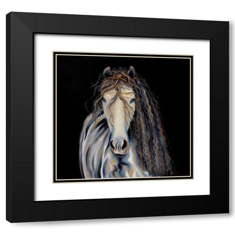 Abstract Horse with Curly Mane Black Modern Wood Framed Art Print with Double Matting by Atelier B Art Studio