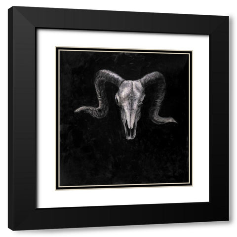 Ram Skull Grunge Style Black Modern Wood Framed Art Print with Double Matting by Atelier B Art Studio