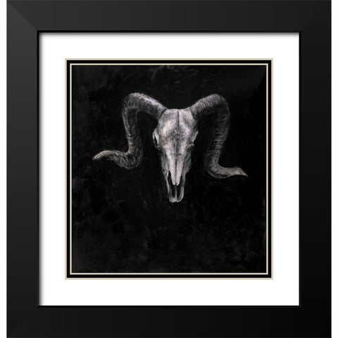 Ram Skull Grunge Style Black Modern Wood Framed Art Print with Double Matting by Atelier B Art Studio