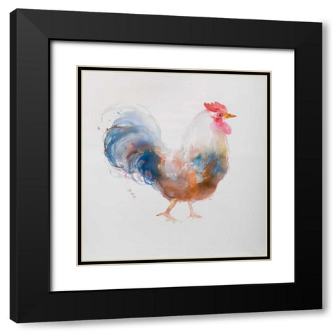 Watercolor Rooster Black Modern Wood Framed Art Print with Double Matting by Atelier B Art Studio
