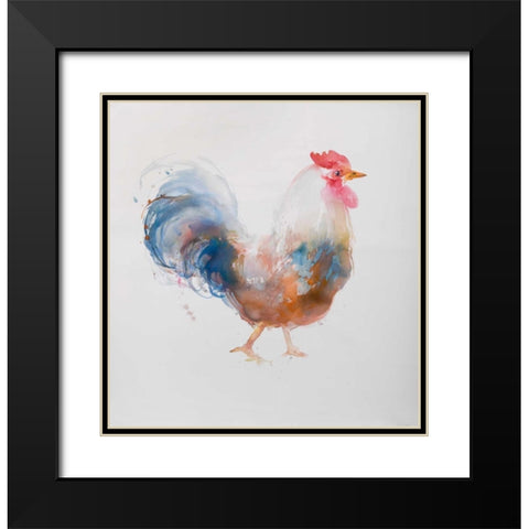 Watercolor Rooster Black Modern Wood Framed Art Print with Double Matting by Atelier B Art Studio