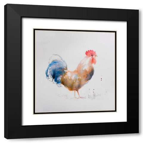 Rooster Watercolor Style Black Modern Wood Framed Art Print with Double Matting by Atelier B Art Studio