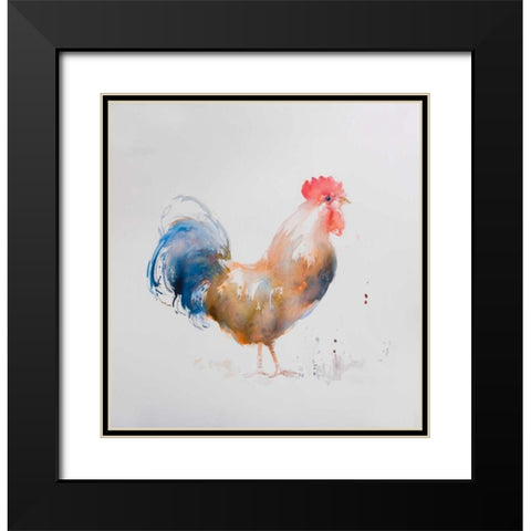 Rooster Watercolor Style Black Modern Wood Framed Art Print with Double Matting by Atelier B Art Studio
