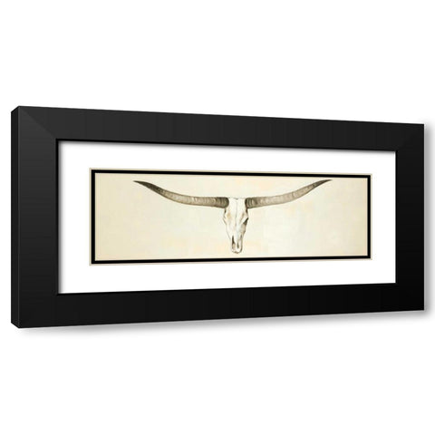 Longhorn Cattle Skull  Black Modern Wood Framed Art Print with Double Matting by Atelier B Art Studio