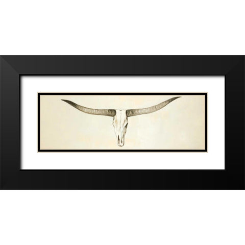 Longhorn Cattle Skull  Black Modern Wood Framed Art Print with Double Matting by Atelier B Art Studio