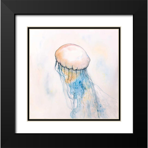 Watercolor Jellyfish Black Modern Wood Framed Art Print with Double Matting by Atelier B Art Studio