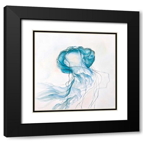 Jellyfish Moving Black Modern Wood Framed Art Print with Double Matting by Atelier B Art Studio