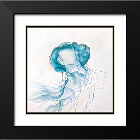 Jellyfish Moving Black Modern Wood Framed Art Print with Double Matting by Atelier B Art Studio