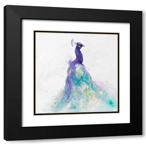 Abstract Peacock in Watercolor Black Modern Wood Framed Art Print with Double Matting by Atelier B Art Studio