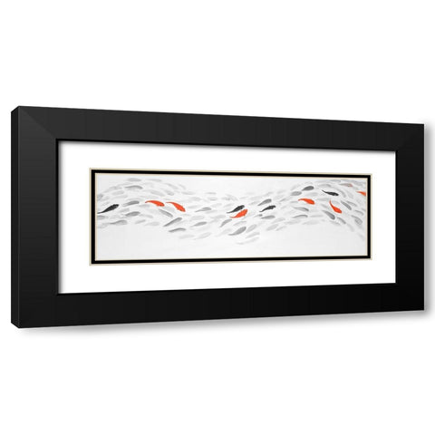 SWIMMING FISH WAVE Black Modern Wood Framed Art Print with Double Matting by Atelier B Art Studio