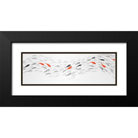 SWIMMING FISH WAVE Black Modern Wood Framed Art Print with Double Matting by Atelier B Art Studio