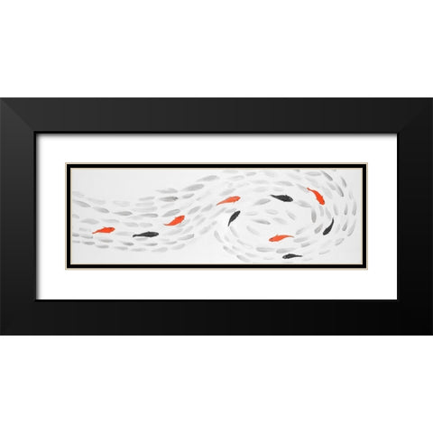 SWIMMING FISH SWIRL Black Modern Wood Framed Art Print with Double Matting by Atelier B Art Studio