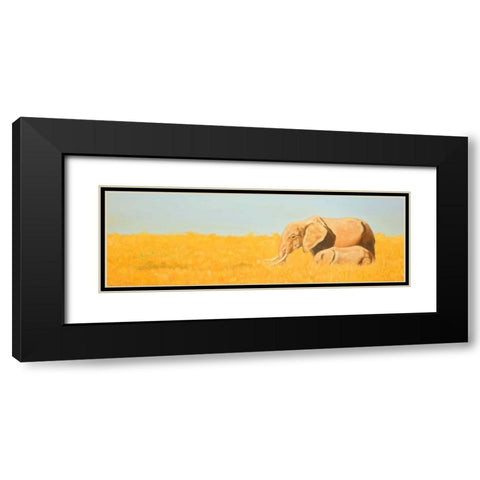 Elephant and its Little One Black Modern Wood Framed Art Print with Double Matting by Atelier B Art Studio