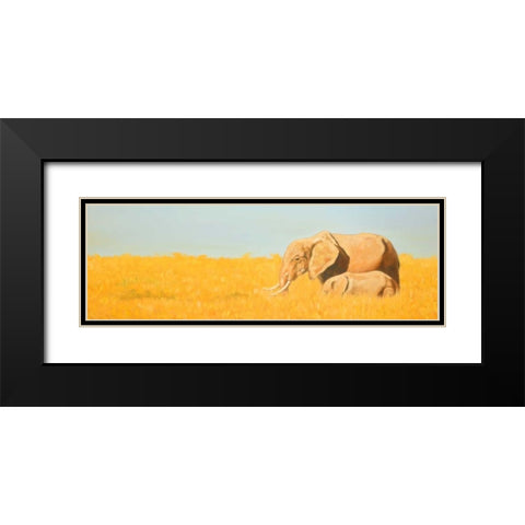 Elephant and its Little One Black Modern Wood Framed Art Print with Double Matting by Atelier B Art Studio