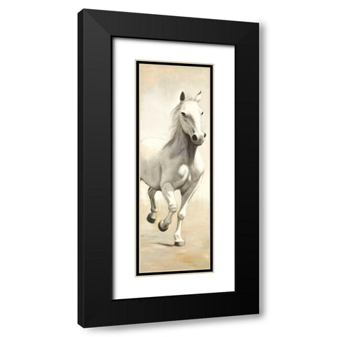 Gallant White Horse Black Modern Wood Framed Art Print with Double Matting by Atelier B Art Studio