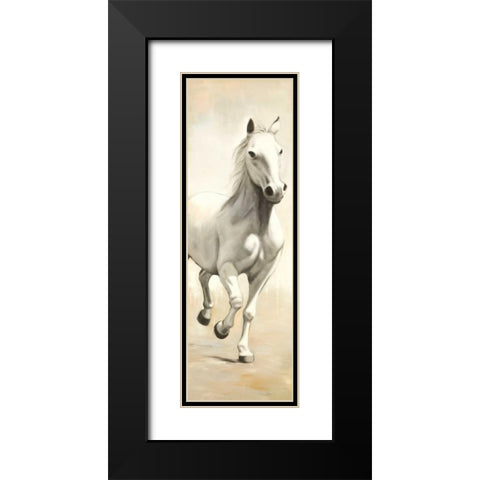 Gallant White Horse Black Modern Wood Framed Art Print with Double Matting by Atelier B Art Studio