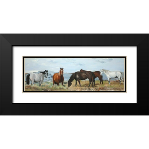 Herd of Wild Horses Black Modern Wood Framed Art Print with Double Matting by Atelier B Art Studio