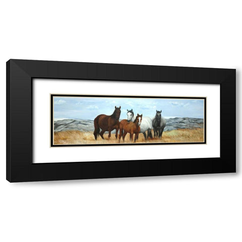 Group of Wild Horses Black Modern Wood Framed Art Print with Double Matting by Atelier B Art Studio