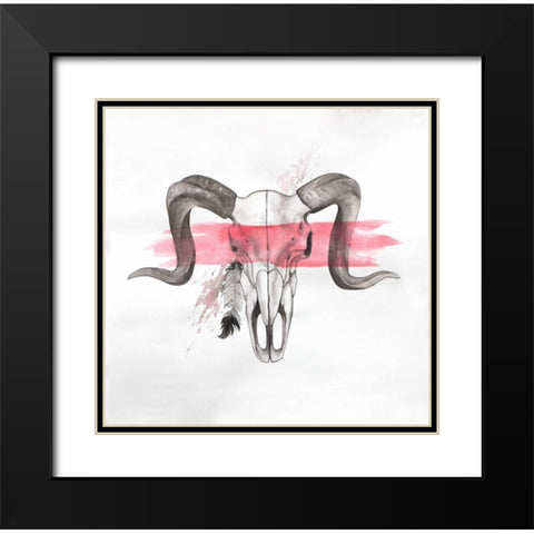 Sheep Ram Skull Horns in Watercolor Black Modern Wood Framed Art Print with Double Matting by Atelier B Art Studio