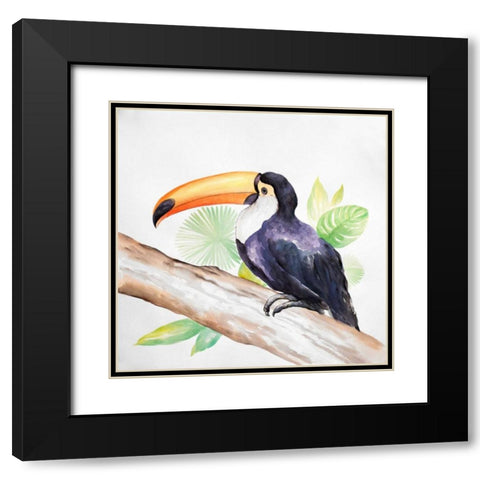 Tropical Bird Black Modern Wood Framed Art Print with Double Matting by Atelier B Art Studio