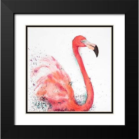 Splashing Flamingo Black Modern Wood Framed Art Print with Double Matting by Atelier B Art Studio
