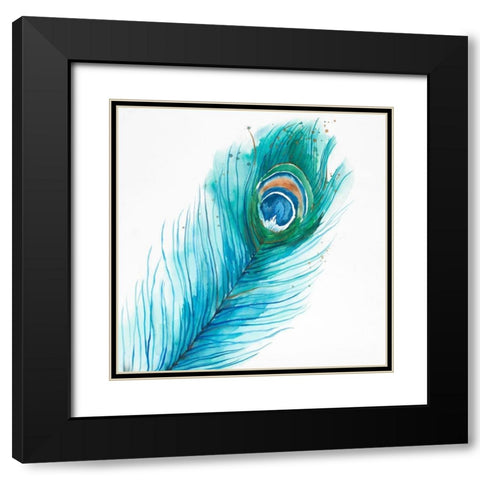 Long Peacock Feather Black Modern Wood Framed Art Print with Double Matting by Atelier B Art Studio