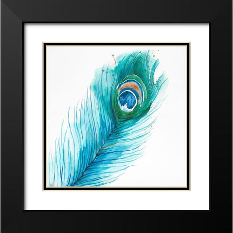 Long Peacock Feather Black Modern Wood Framed Art Print with Double Matting by Atelier B Art Studio