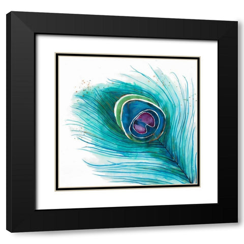 Peacock Feather Closeup Black Modern Wood Framed Art Print with Double Matting by Atelier B Art Studio