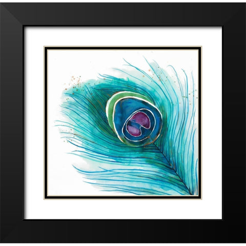 Peacock Feather Closeup Black Modern Wood Framed Art Print with Double Matting by Atelier B Art Studio