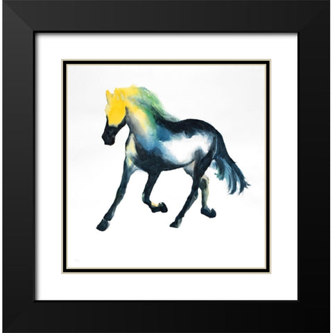 Galloping Colorful Horse Black Modern Wood Framed Art Print with Double Matting by Atelier B Art Studio