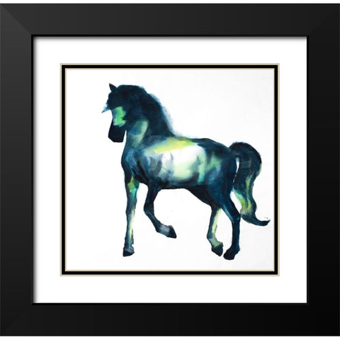 Calm Colorful Horse Black Modern Wood Framed Art Print with Double Matting by Atelier B Art Studio