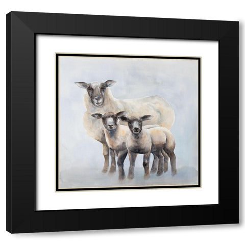 Ewe with Her Two Lambs Black Modern Wood Framed Art Print with Double Matting by Atelier B Art Studio