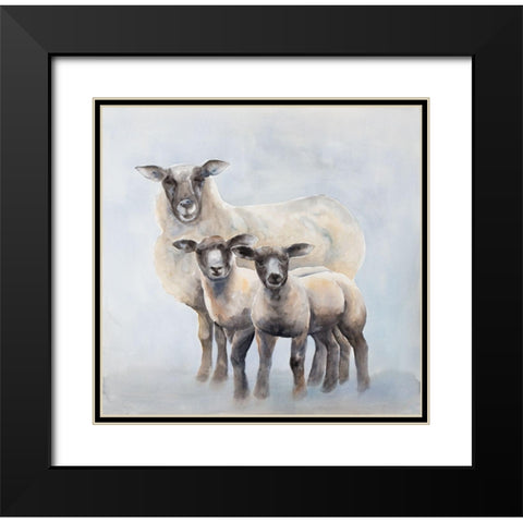 Ewe with Her Two Lambs Black Modern Wood Framed Art Print with Double Matting by Atelier B Art Studio