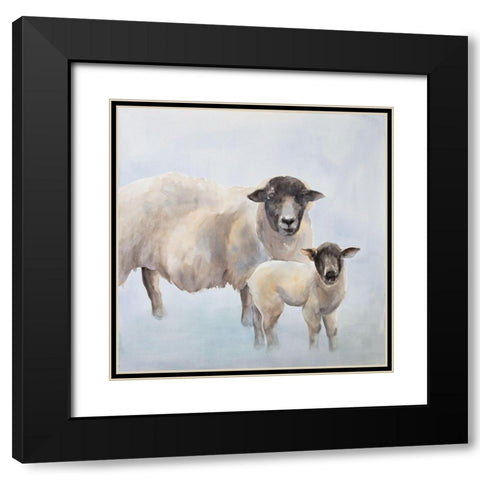 Sheep with a Lamb Black Modern Wood Framed Art Print with Double Matting by Atelier B Art Studio