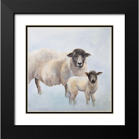 Sheep with a Lamb Black Modern Wood Framed Art Print with Double Matting by Atelier B Art Studio