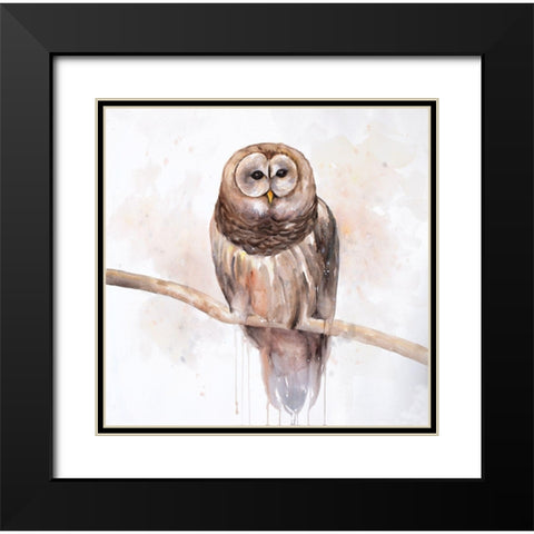Owl on a Branch Black Modern Wood Framed Art Print with Double Matting by Atelier B Art Studio