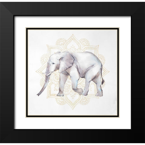 ELEPHANT ON MANDALAS Black Modern Wood Framed Art Print with Double Matting by Atelier B Art Studio